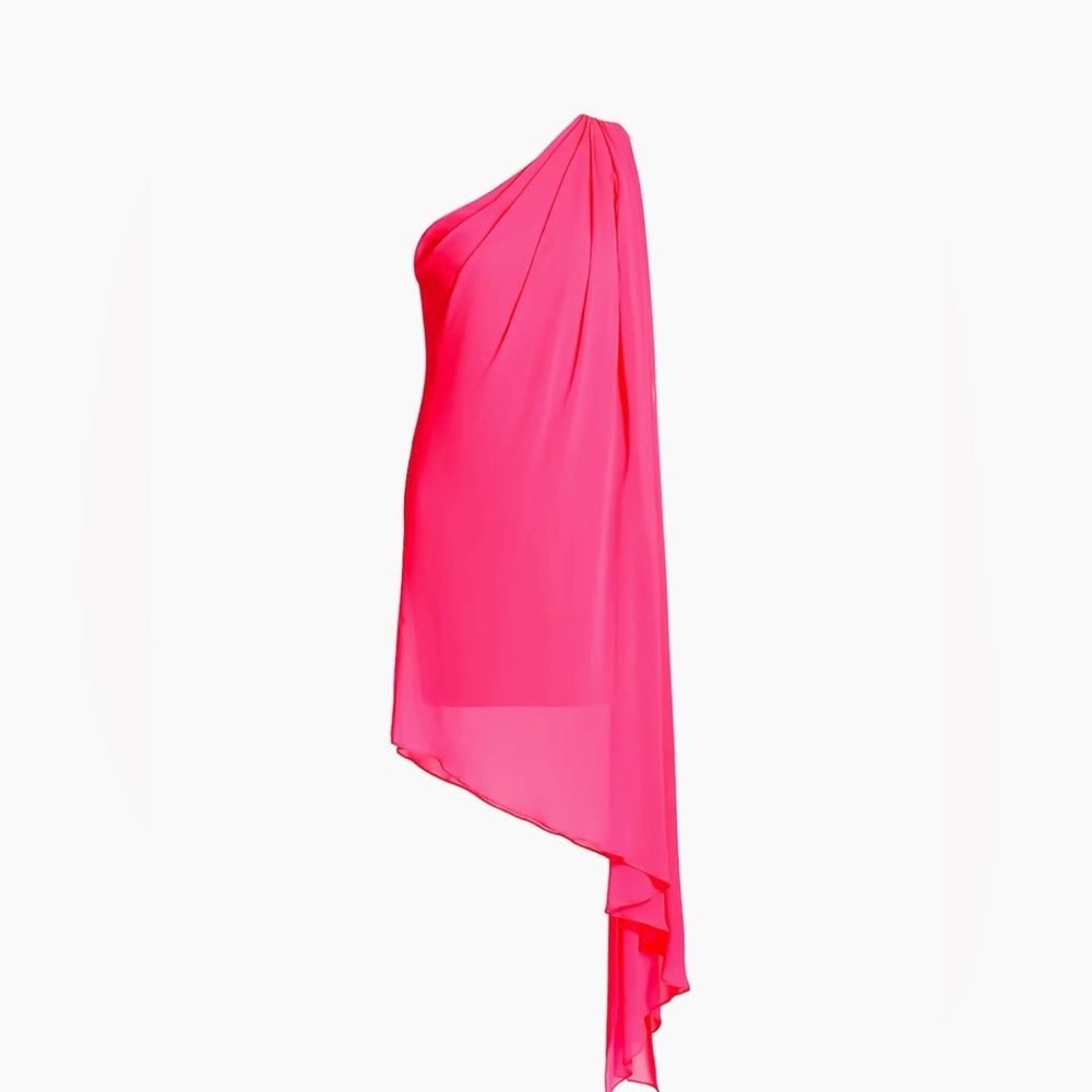 HALSTON MIRA CHIFFON DRAPED DRESS